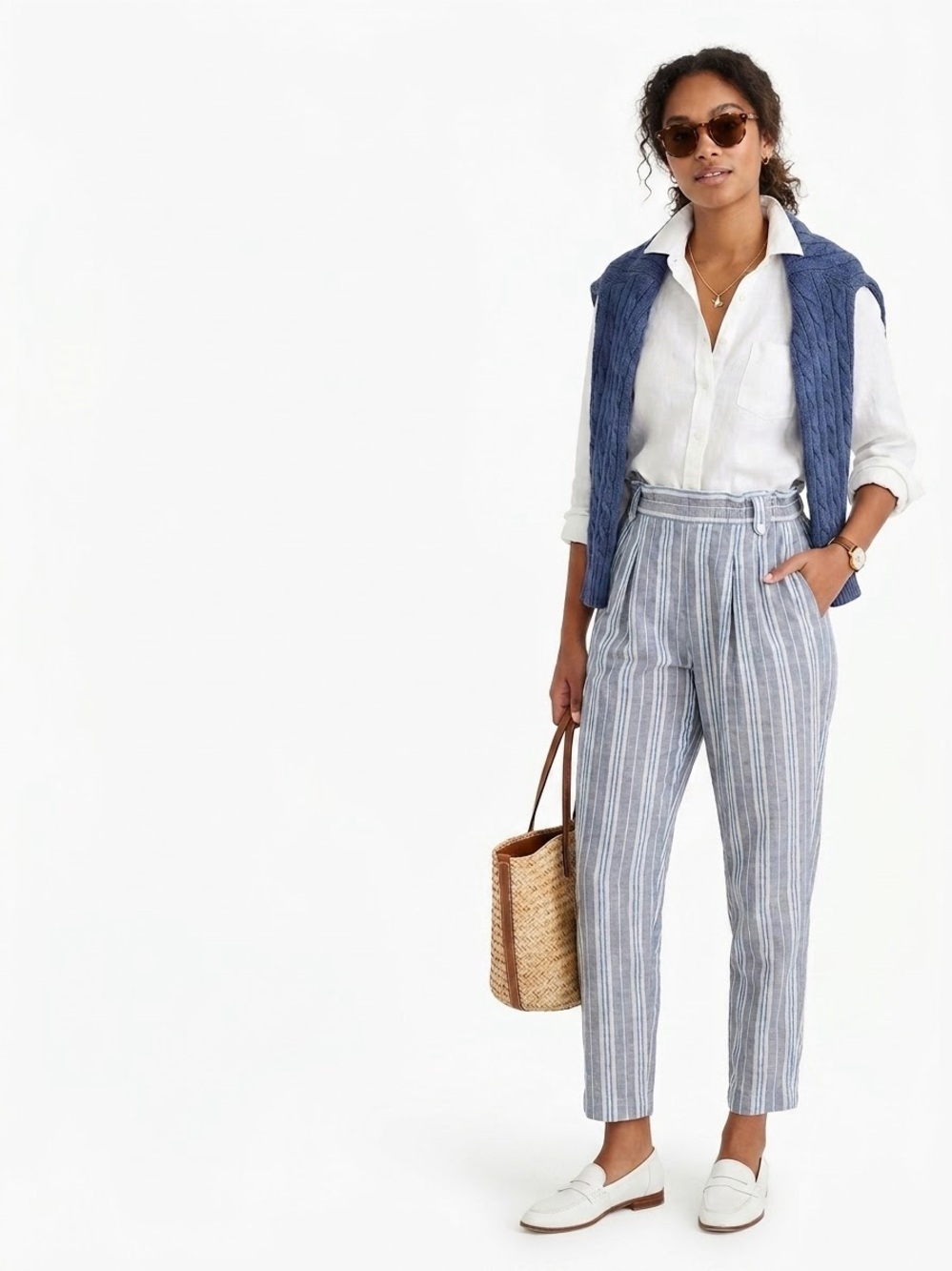 Vintage Behamel W17-19” R13” I28” Striped High Rise Paperbag Waist Pants 12